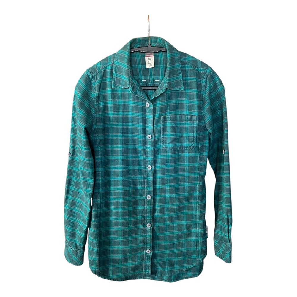 Stio Plaid Flannel Womens Button Down Shirt Top Size XS EUC Green